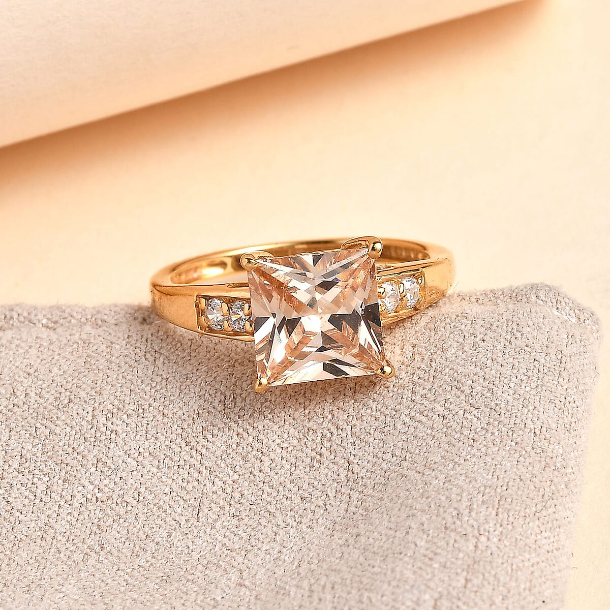 Simulated Champagne and White Diamond Ring in 14K YG Over Sterling Silver (Size 5.0) 3.10 ctw image number 1