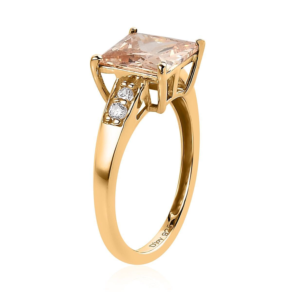 Simulated Champagne and White Diamond Ring in 14K YG Over Sterling Silver (Size 5.0) 3.10 ctw image number 3
