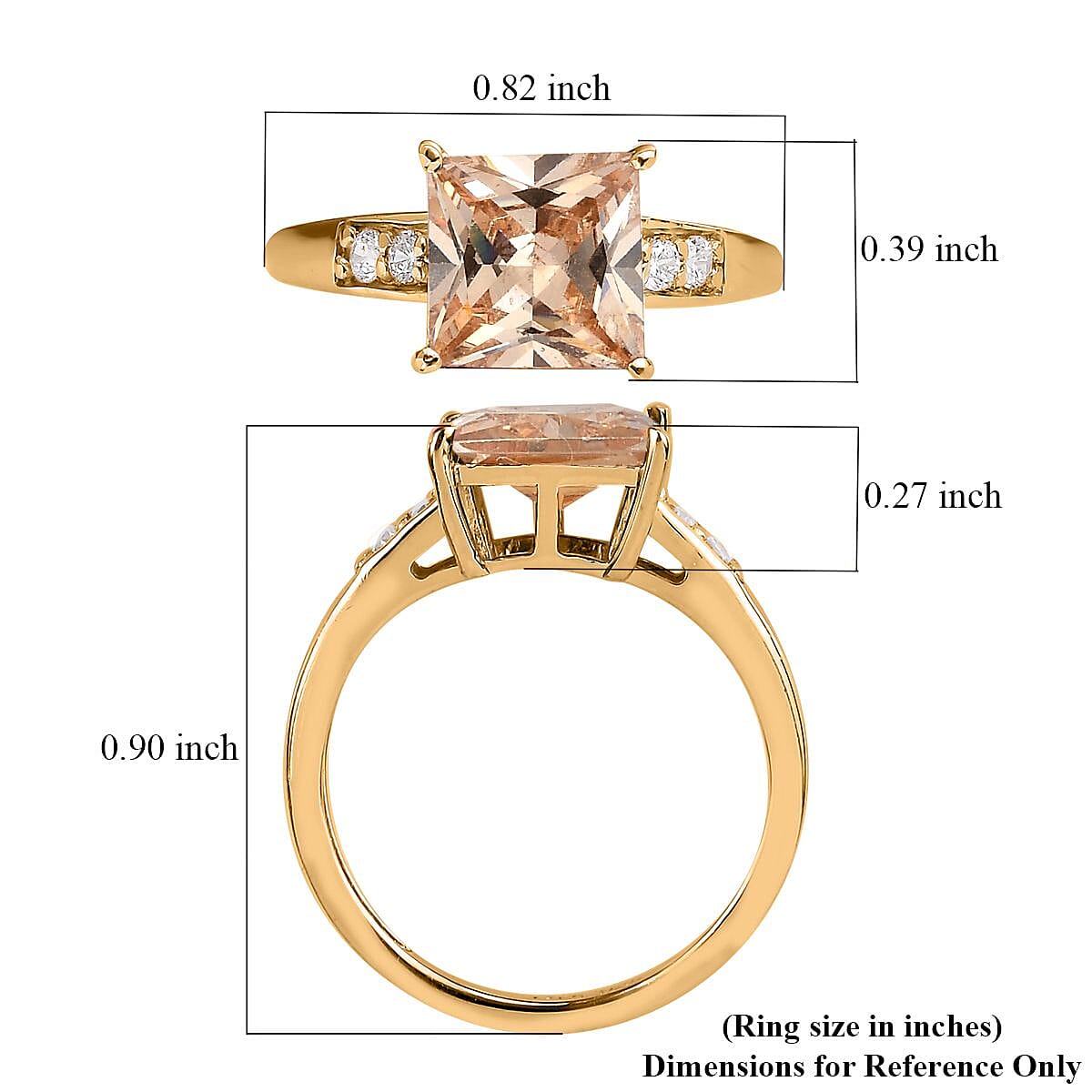 Simulated Champagne and White Diamond Ring in 14K YG Over Sterling Silver (Size 5.0) 3.10 ctw image number 5