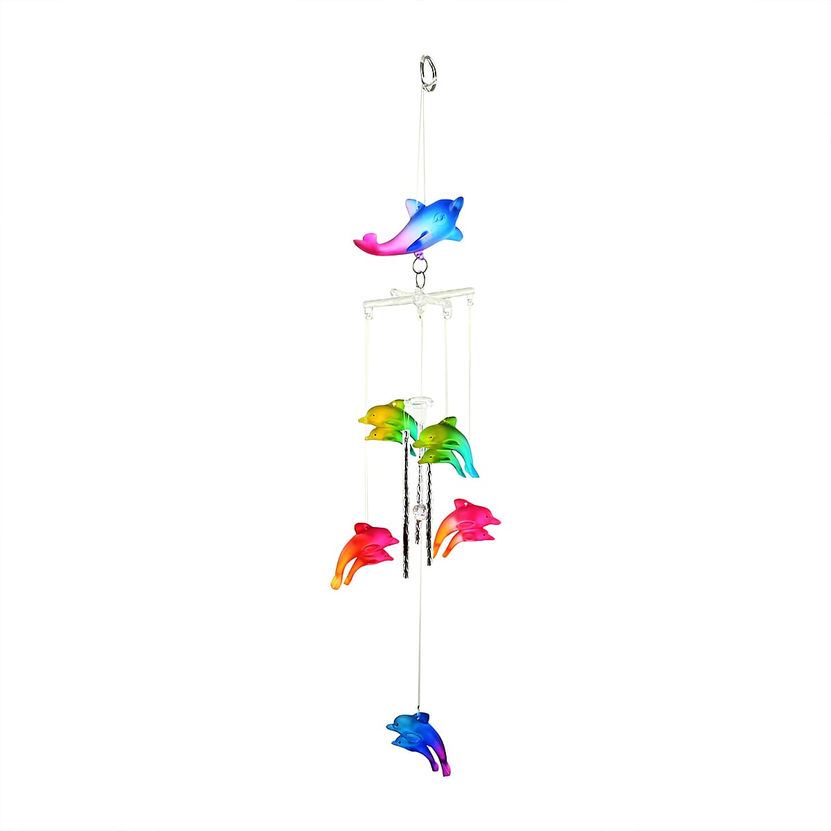 Set of 4 Colorful Wind Chimes -Dolphin, Hummingbird, Moon & Star, Sun image number 1