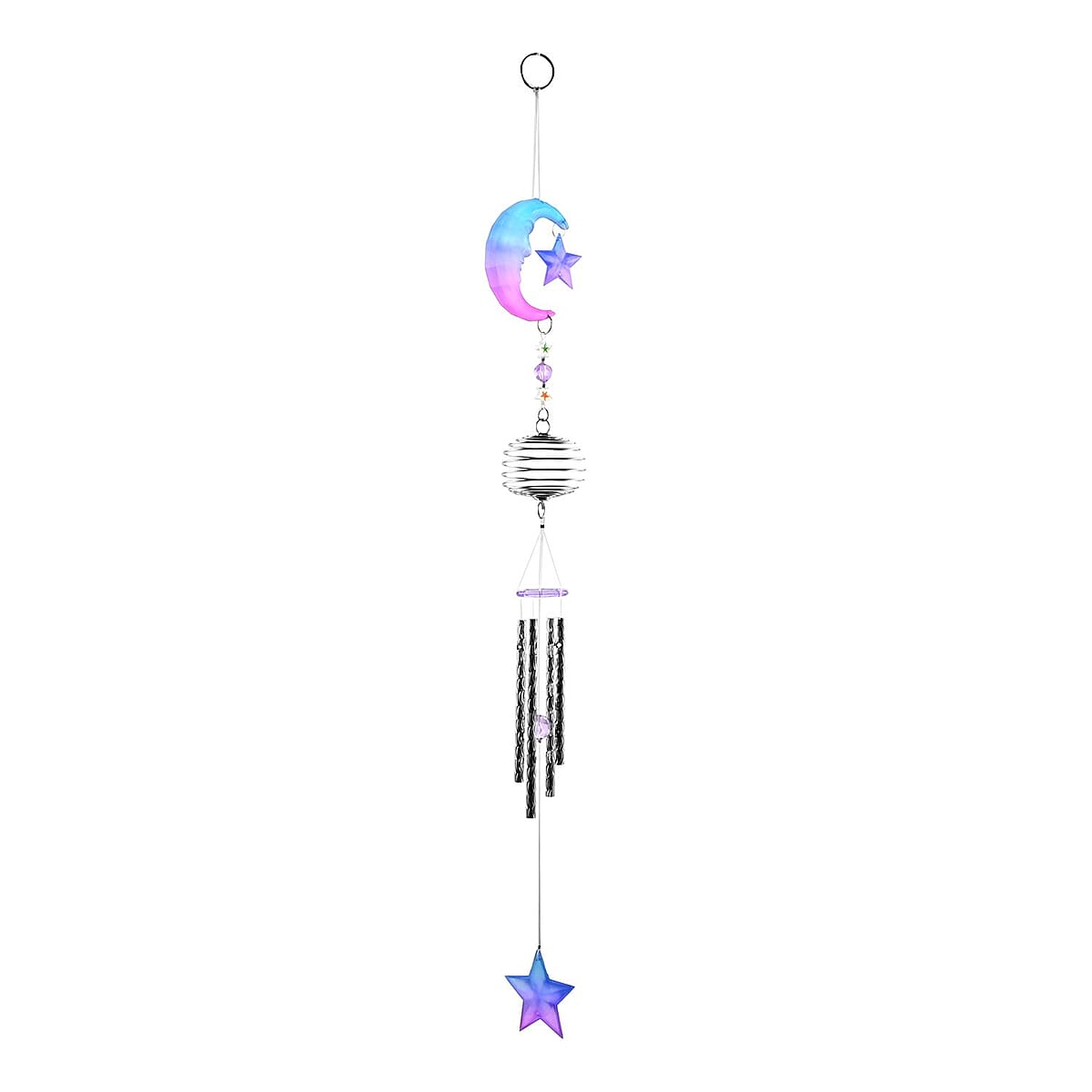 Closeout Set of 4 Coil Wind Chimes -Angel, Dolphin, Moon & Star, Tropical Fish image number 2