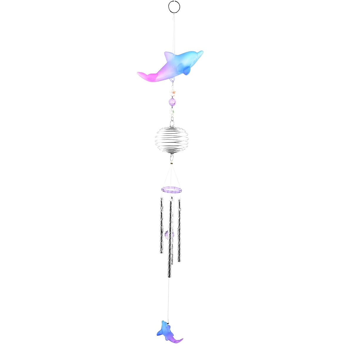 Closeout Set of 4 Coil Wind Chimes -Angel, Dolphin, Moon & Star, Tropical Fish image number 4