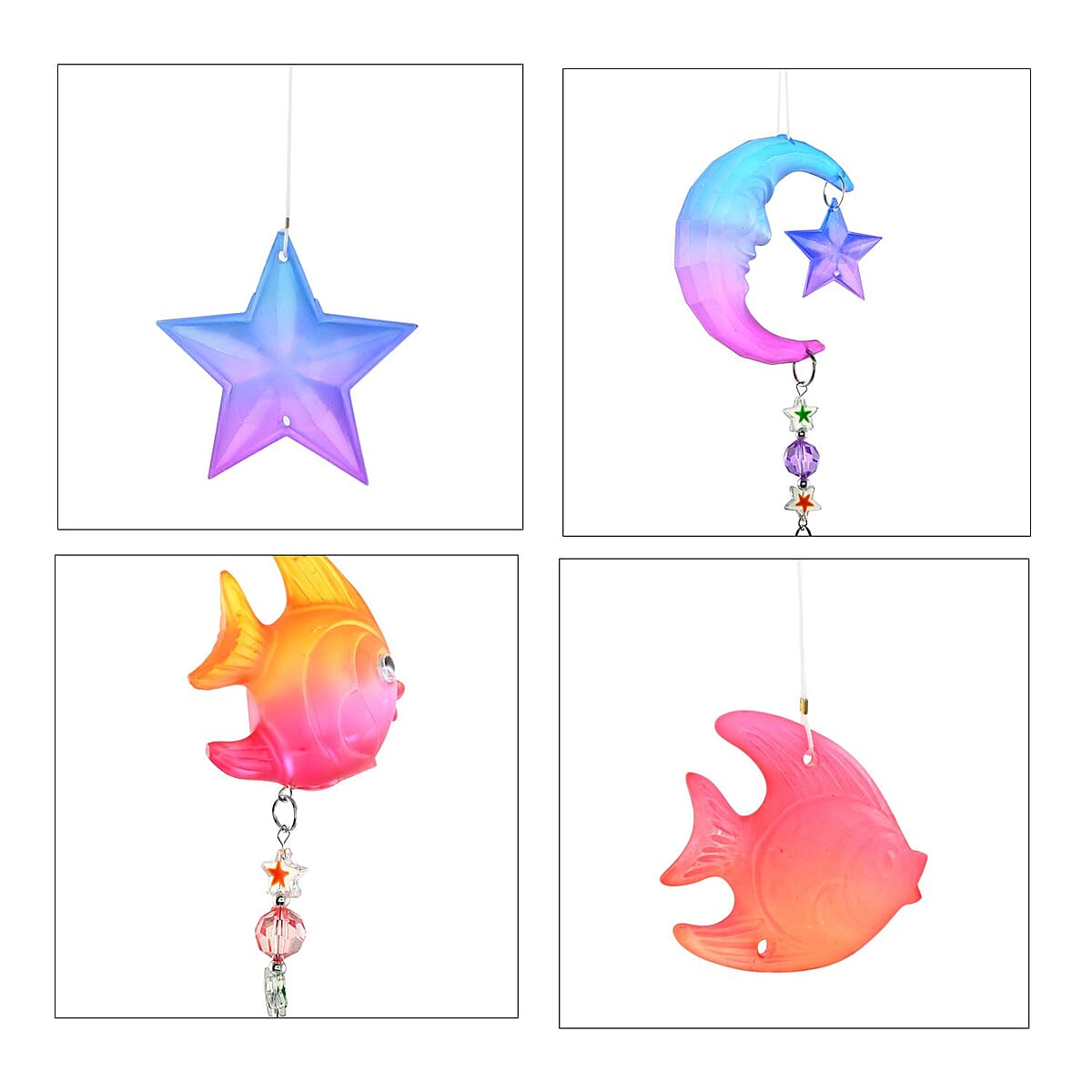 Closeout Set of 4 Coil Wind Chimes -Angel, Dolphin, Moon & Star, Tropical Fish image number 5