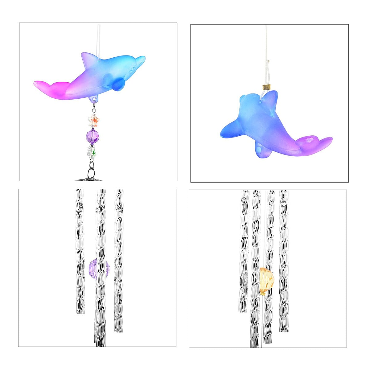 Closeout Set of 4 Coil Wind Chimes -Angel, Dolphin, Moon & Star, Tropical Fish image number 7