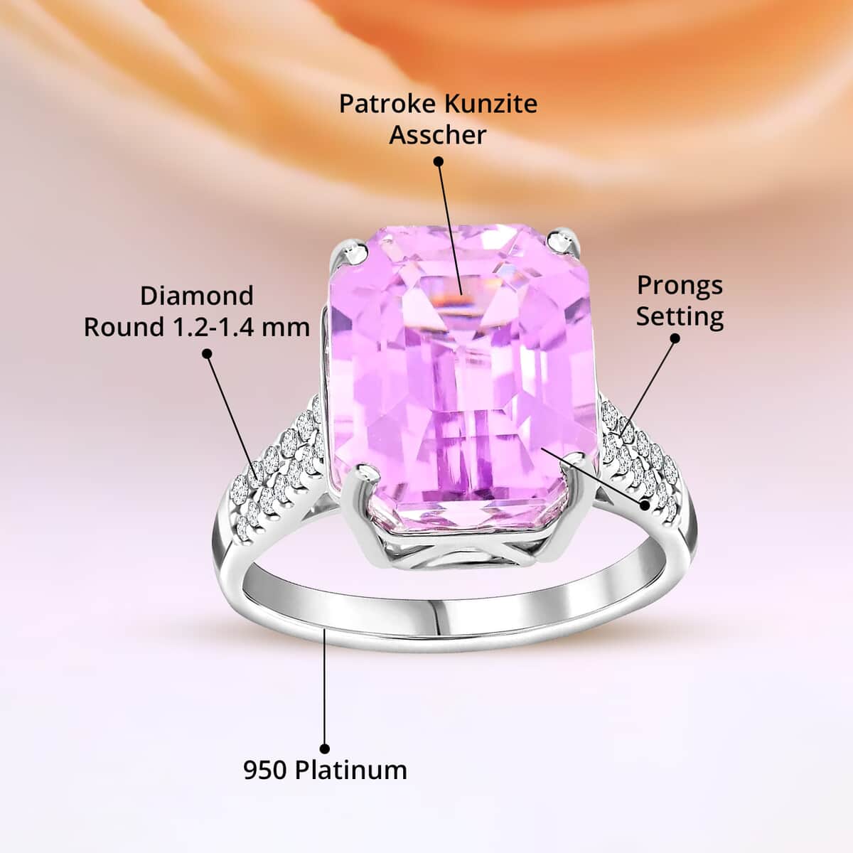 Rhapsody 950 Platinum AAAA Patroke Kunzite and E-F VS Diamond Ring 6.15 Grams (Size 10.0) 14.75 ctw image number 4