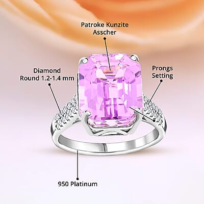 Rhapsody 950 Platinum AAAA Patroke Kunzite and E-F VS Diamond Ring 6.15 Grams (Size 10.0) 14.75 ctw