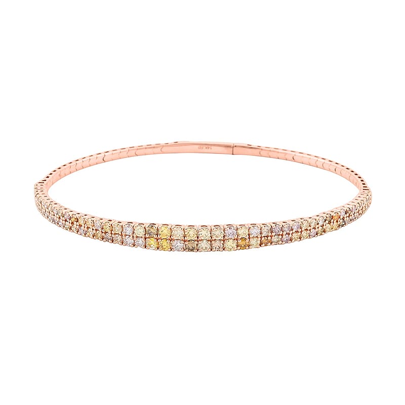 Modani 14K Rose Gold Natural Multi Color Diamond SI3 Bangle Bracelet (7.50 in) Total Metal Weight (8.5 g) Including Titanium Spring Weight 2g 3.00 ctw