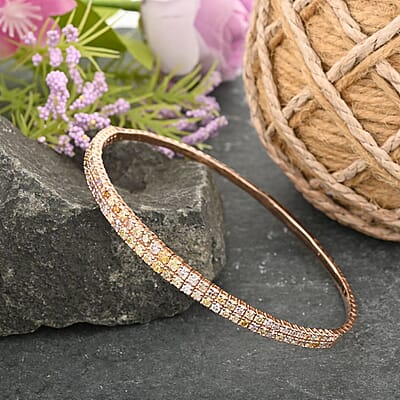 Modani 14K Rose Gold Natural Multi Color Diamond SI3 Bangle Bracelet (7.50 in) Total Metal Weight (8.5 g) Including Titanium Spring Weight 2g 3.00 ctw