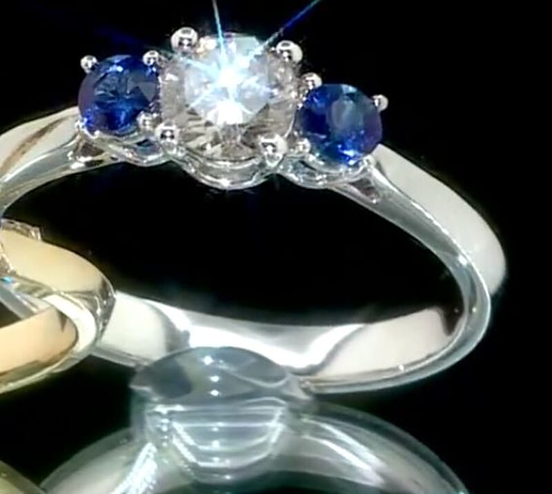 Modani 14K White Gold Diamond G-H I1-I2 and Blue Sapphire Ring (Size 10.0) 0.85 ctw (Del. in 10-12 Days)