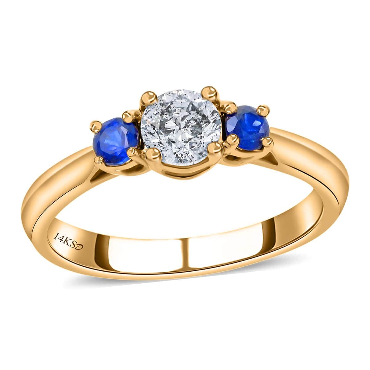 Modani 14K Yellow Gold Diamond G-H I2-I3 and Blue Sapphire Ring (Size 6.0) 0.85 ctw image number 0