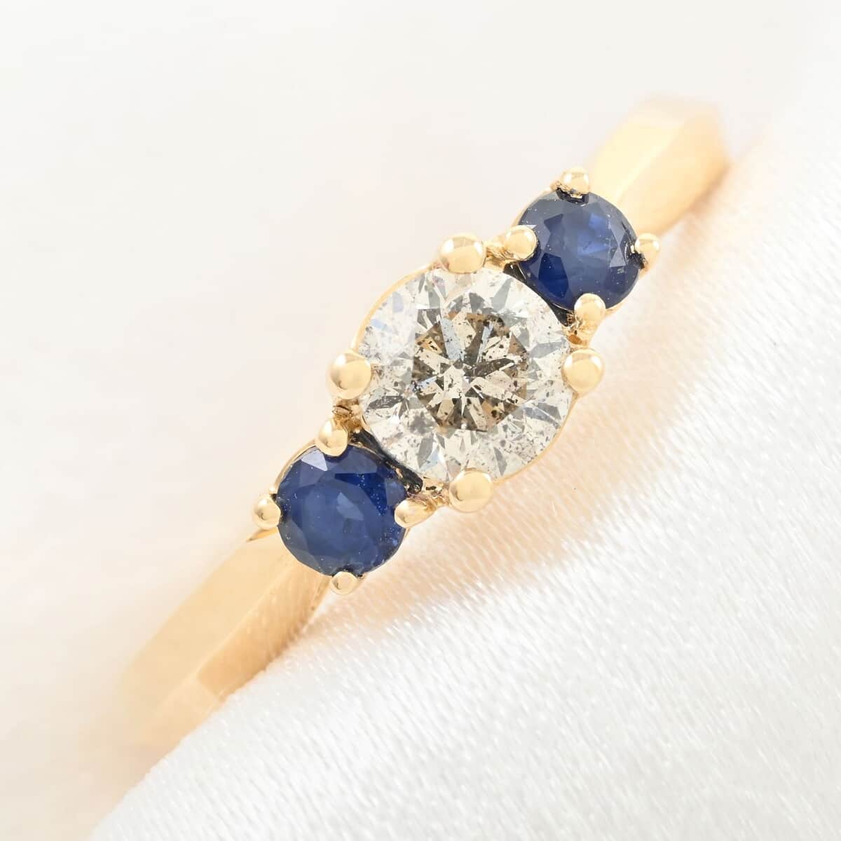 Modani 14K Yellow Gold Diamond G-H I2-I3 and Blue Sapphire Ring (Size 6.0) 0.85 ctw image number 1