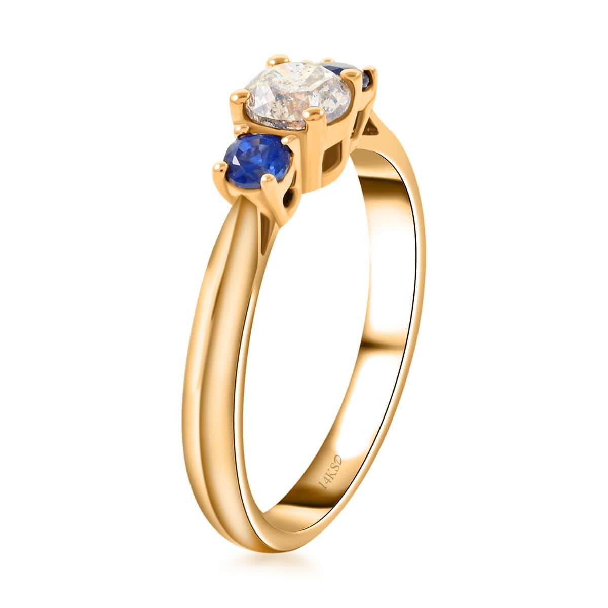 Modani 14K Yellow Gold Diamond G-H I2-I3 and Blue Sapphire Ring (Size 6.0) 0.85 ctw image number 3