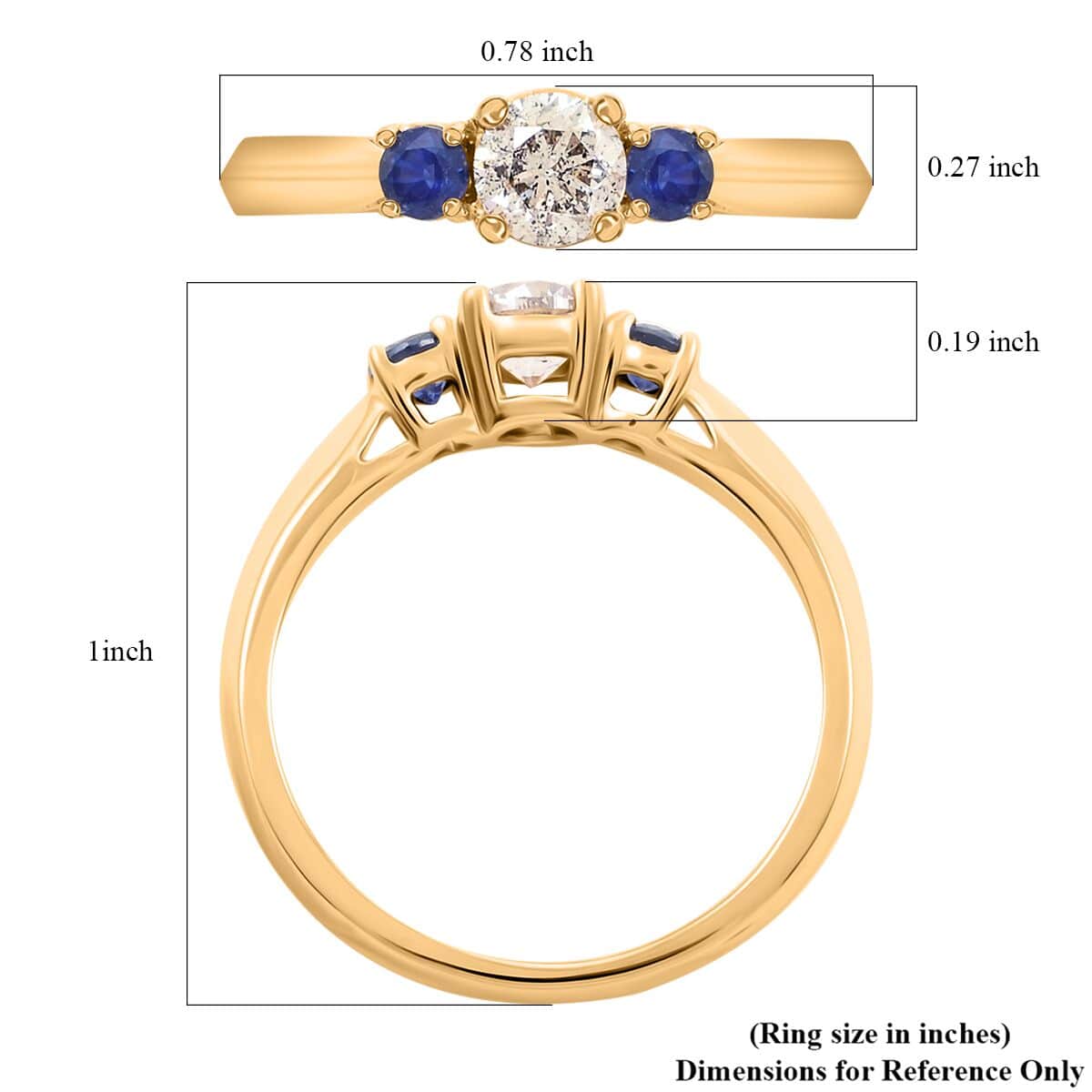 Modani 14K Yellow Gold Diamond G-H I2-I3 and Blue Sapphire Ring (Size 6.0) 0.85 ctw image number 4