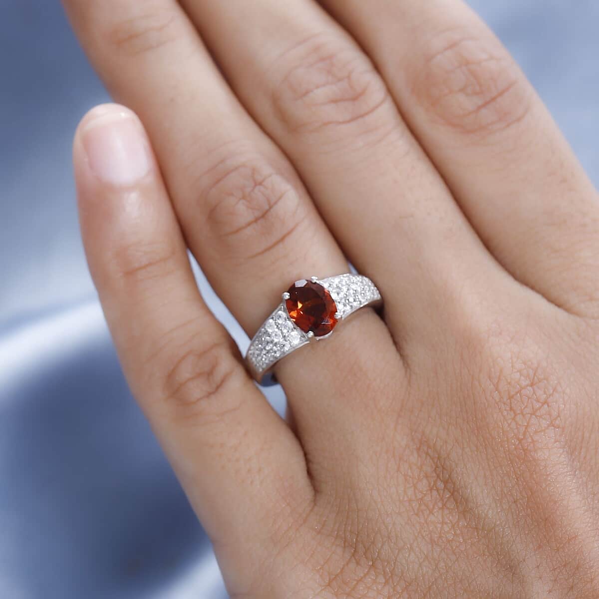 Premium Brazilian Cherry Citrine and White Zircon Ring in Platinum Over Sterling Silver 1.50 ctw image number 2