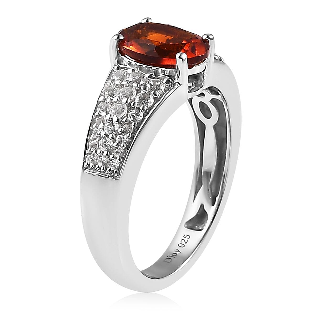 Premium Brazilian Cherry Citrine, White Zircon Ring in Platinum Over Sterling Silver (Size 10.0) 1.50 ctw
