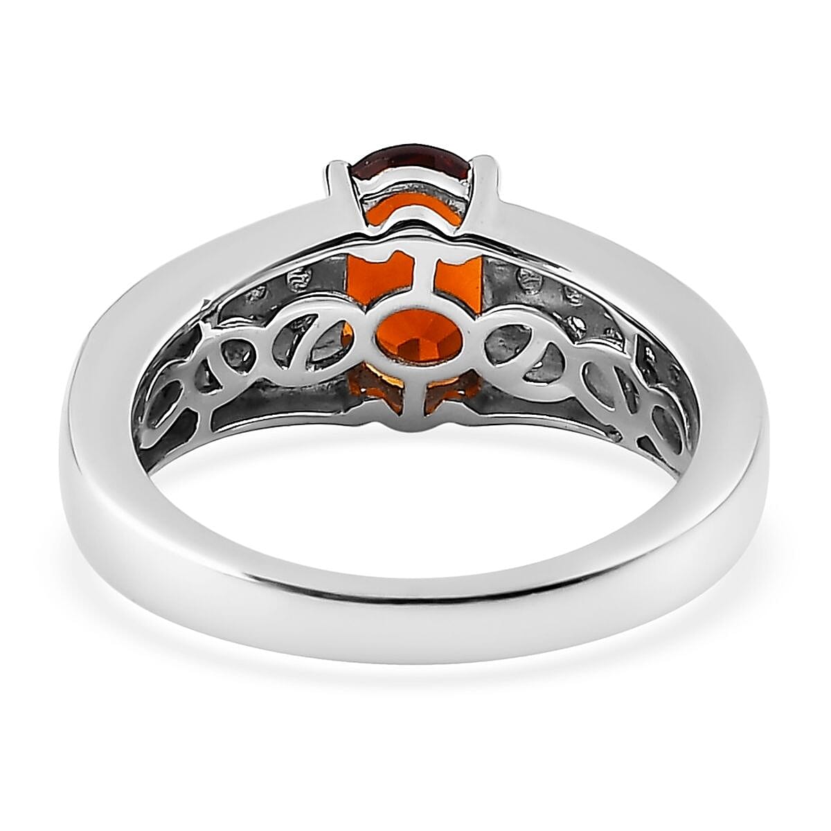 Premium Brazilian Cherry Citrine, White Zircon Ring in Platinum Over Sterling Silver (Size 10.0) 1.50 ctw
