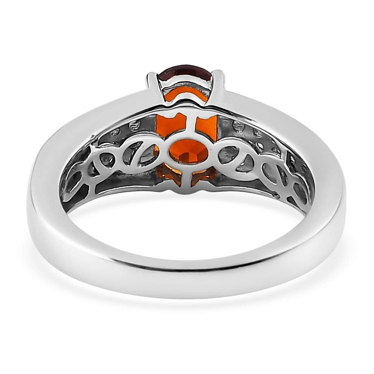 Premium Brazilian Cherry Citrine and White Zircon Ring in Platinum Over Sterling Silver 1.50 ctw image number 4