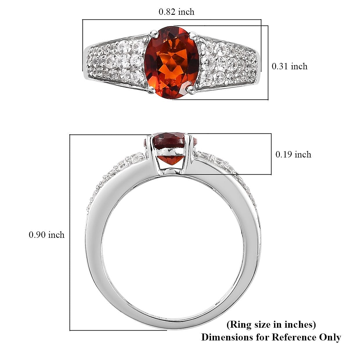 Premium Brazilian Cherry Citrine, White Zircon Ring in Platinum Over Sterling Silver (Size 10.0) 1.50 ctw