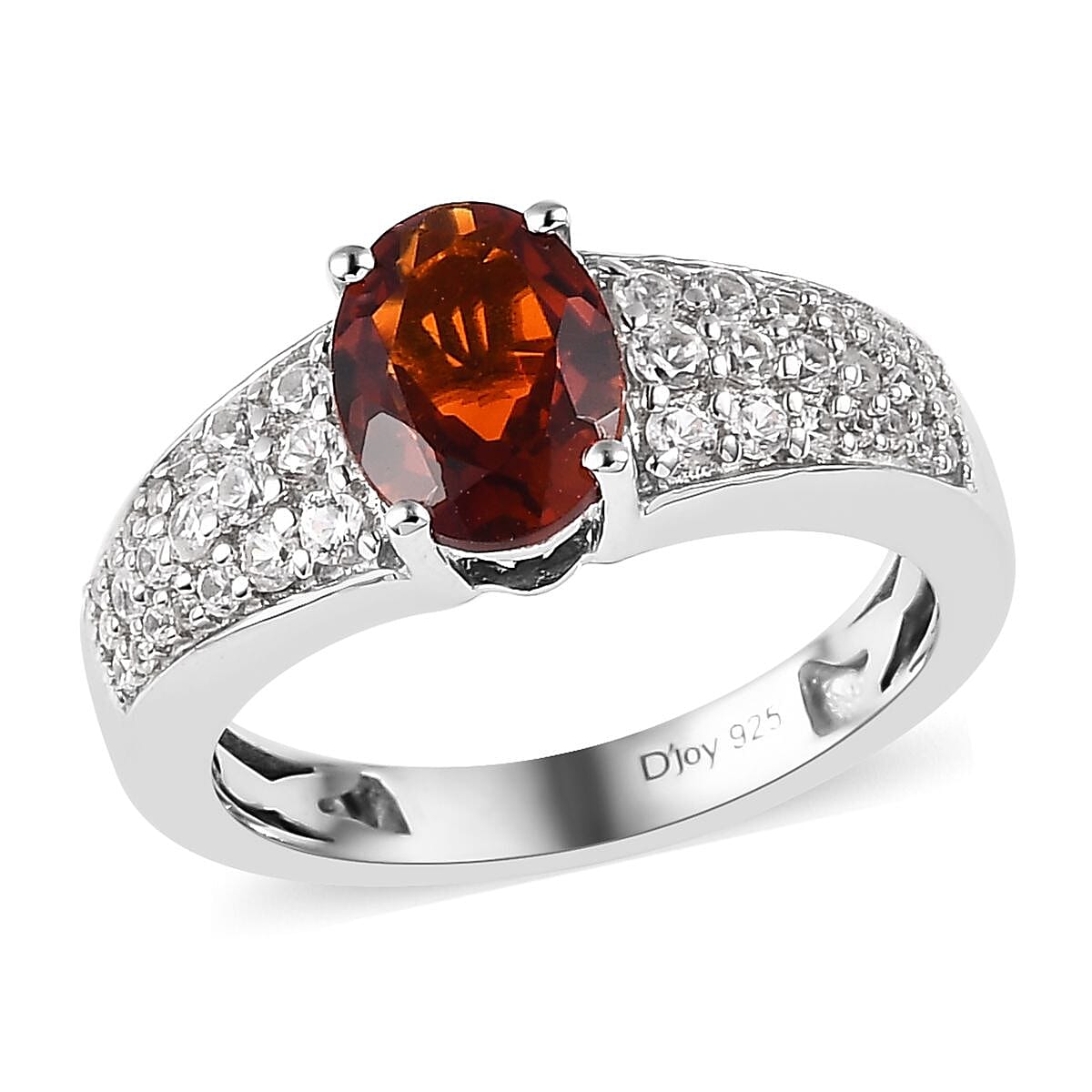 Premium Brazilian Cherry Citrine and White Zircon Ring in Platinum Over Sterling Silver (Size 5.0) 1.50 ctw