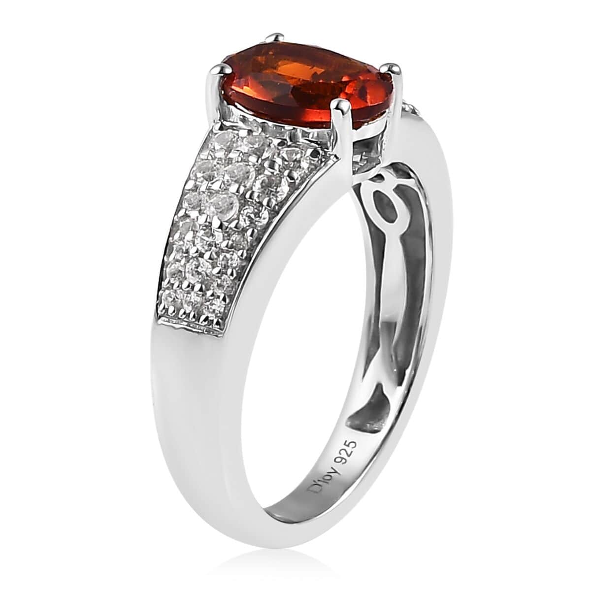 Premium Brazilian Cherry Citrine, White Zircon Ring in Platinum Over Sterling Silver (Size 8.0) 1.50 ctw image number 3