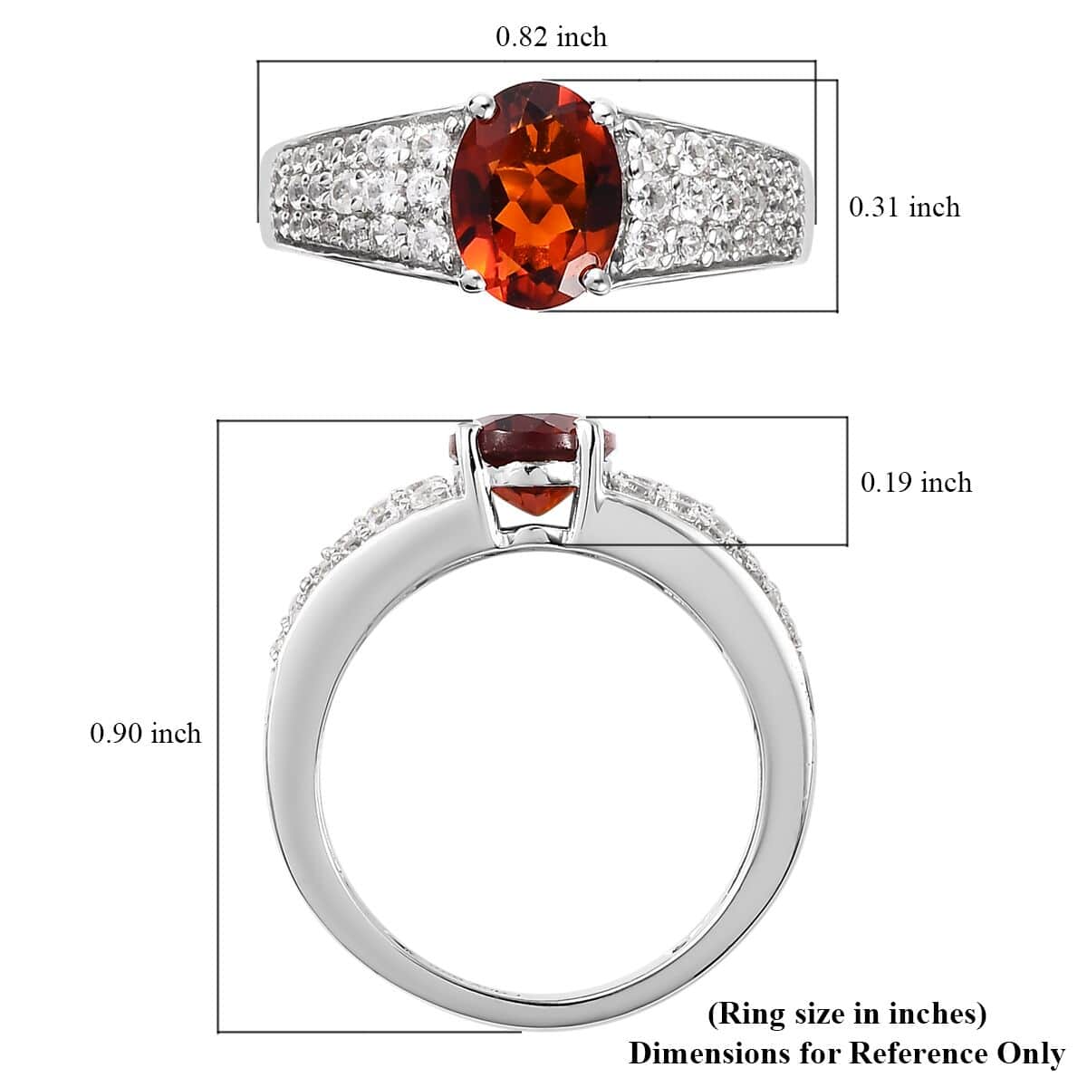 Premium Brazilian Cherry Citrine, White Zircon Ring in Platinum Over Sterling Silver (Size 8.0) 1.50 ctw image number 5