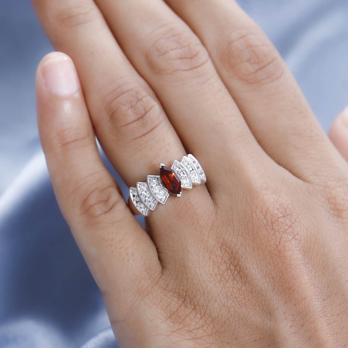 Brazilian Cherry Citrine and White Zircon Ring in Platinum Over Sterling Silver 0.90 ctw image number 2