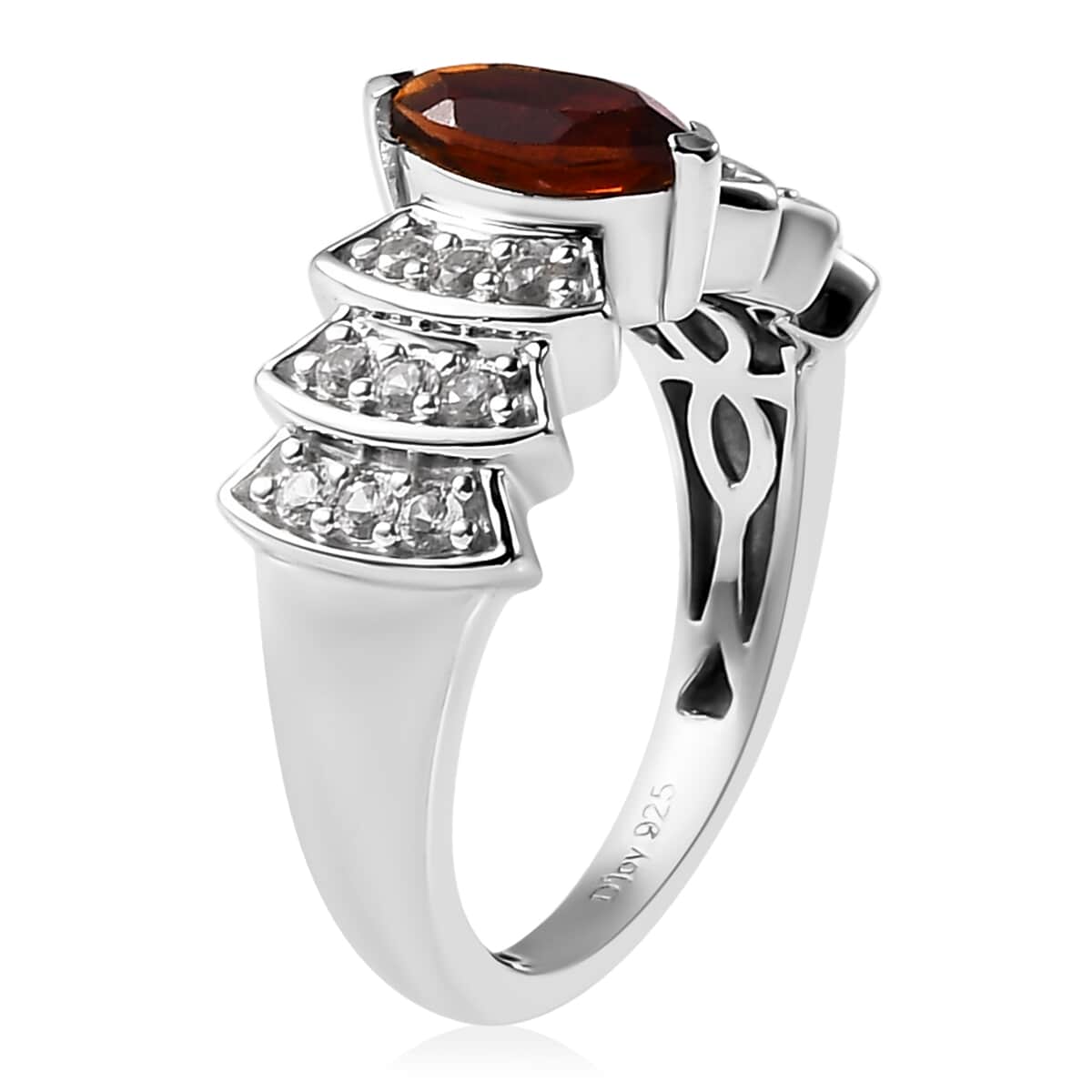 Brazilian Cherry Citrine and White Zircon Ring in Platinum Over Sterling Silver 0.90 ctw image number 3