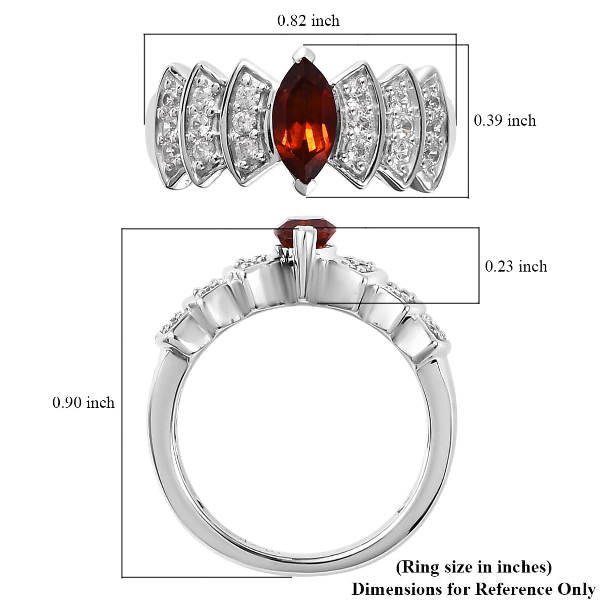 Brazilian Cherry Citrine and White Zircon Ring in Platinum Over Sterling Silver 0.90 ctw image number 5