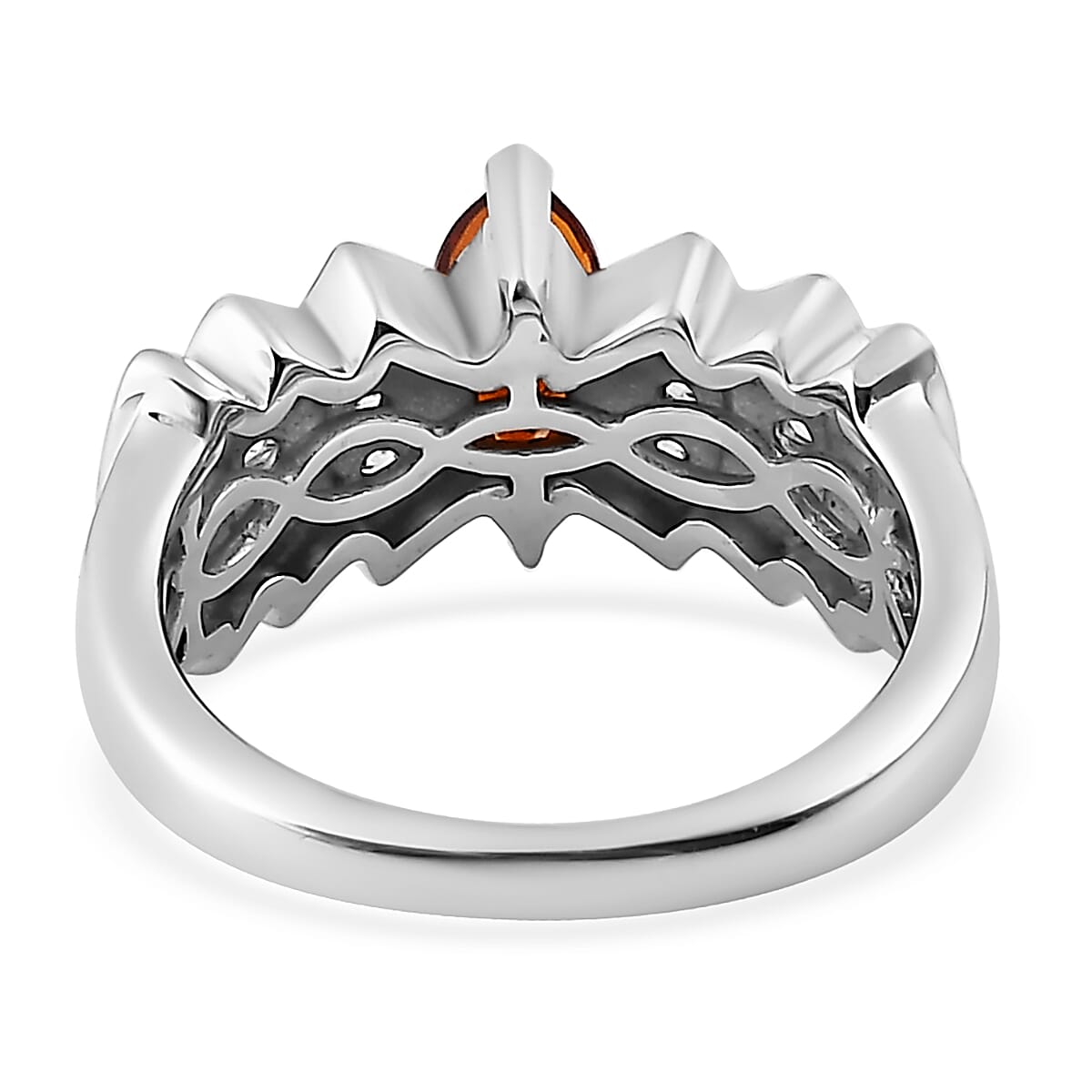 Brazilian Cherry Citrine and White Zircon Ring in Platinum Over Sterling Silver (Size 5.0) 0.90 ctw