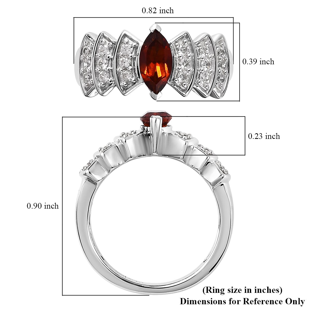 Brazilian Cherry Citrine and White Zircon Ring in Platinum Over Sterling Silver (Size 5.0) 0.90 ctw