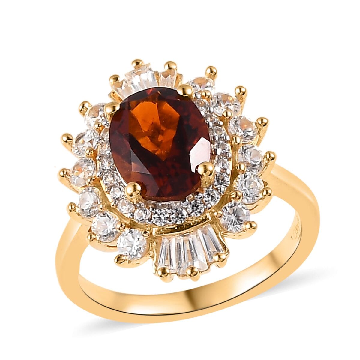 Premium Brazilian Cherry Citrine and White Zircon Cocktail Ring in Vermeil Yellow Gold Over Sterling Silver 3.35 ctw image number 0