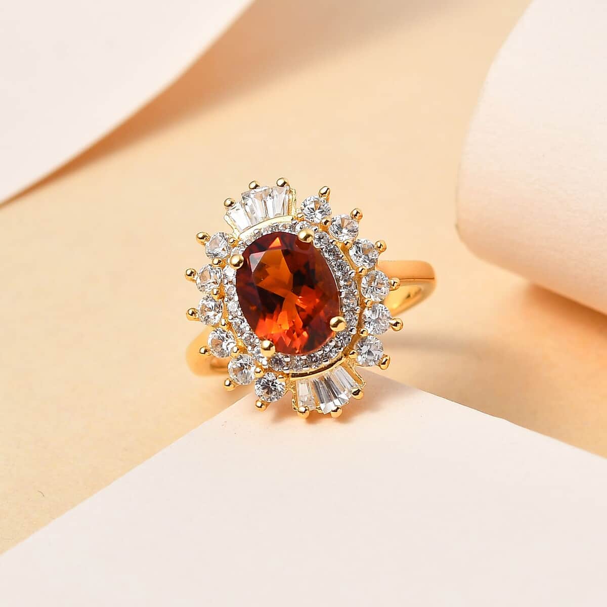 Buy Premium Brazilian Cherry Citrine and White Zircon Cocktail Ring in ...