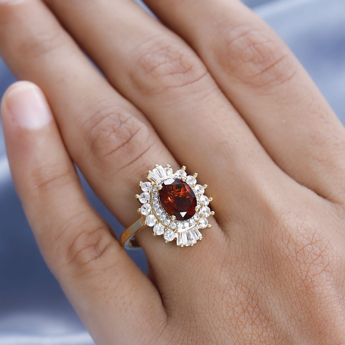 Premium Brazilian Cherry Citrine and White Zircon Cocktail Ring in Vermeil Yellow Gold Over Sterling Silver 3.35 ctw image number 2