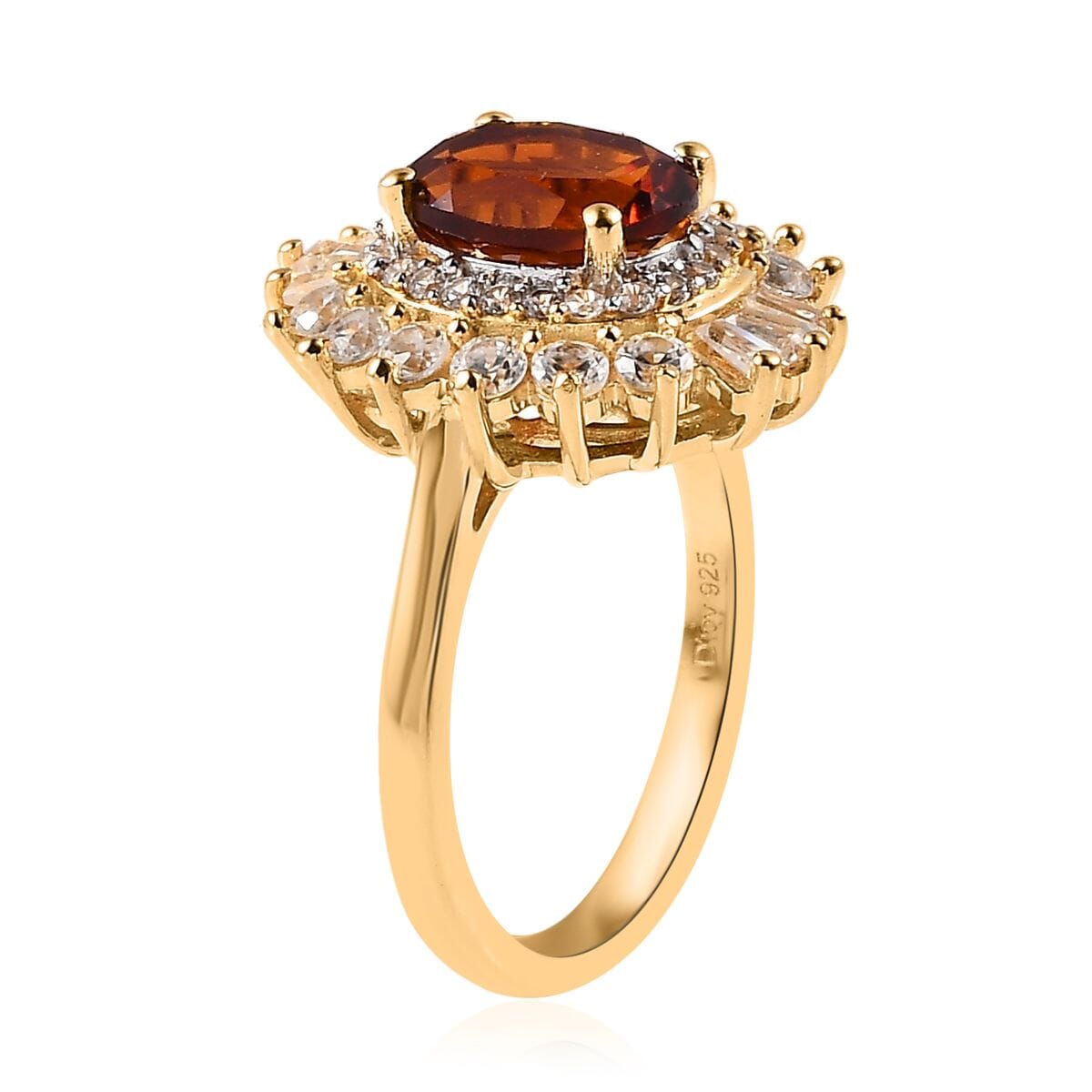 Premium Brazilian Cherry Citrine and White Zircon Cocktail Ring in Vermeil Yellow Gold Over Sterling Silver 3.35 ctw image number 3