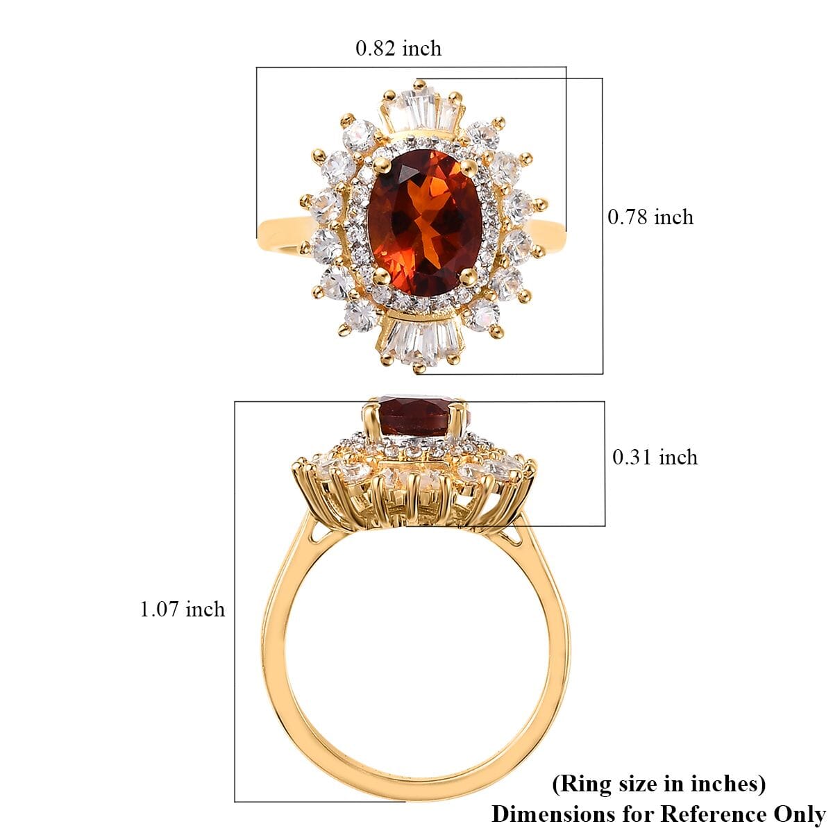 Premium Brazilian Cherry Citrine and White Zircon Cocktail Ring in Vermeil Yellow Gold Over Sterling Silver 3.35 ctw image number 5