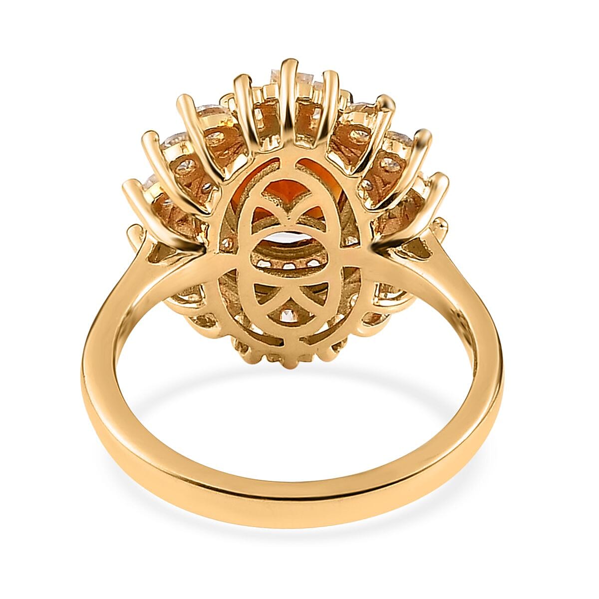 Premium Brazilian Cherry Citrine and White Zircon Cocktail Ring in Vermeil Yellow Gold Over Sterling Silver (Size 9.0) 3.35 ctw image number 4