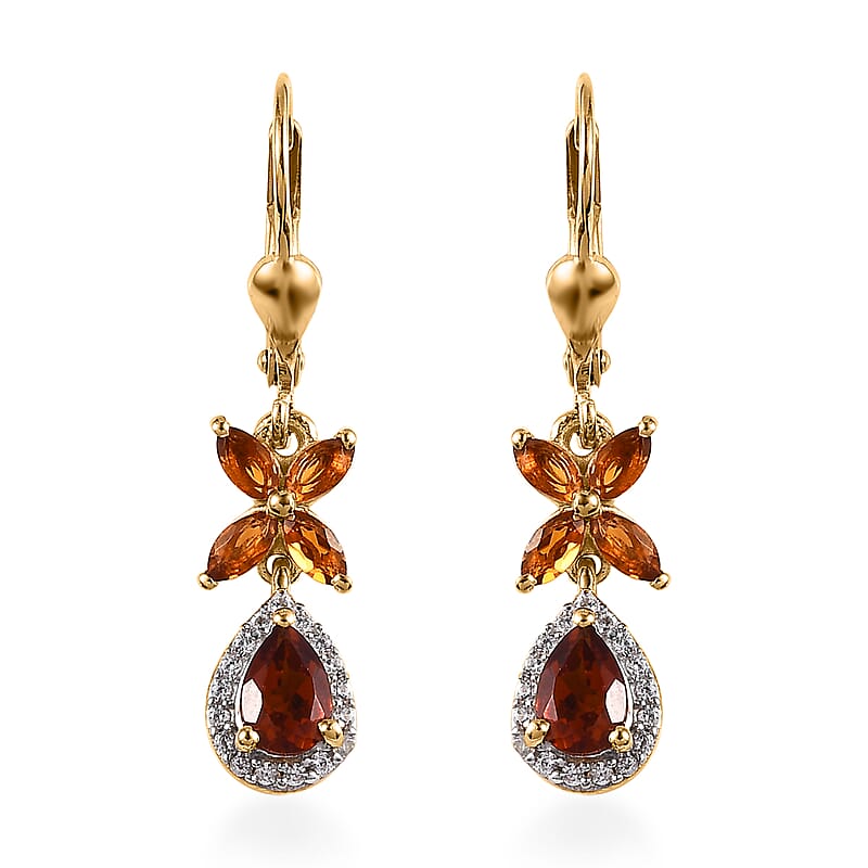 Premium Brazilian Cherry Citrine and Multi Gemstone Lever Back Earrings in Vermeil Yellow Gold Over Sterling Silver 1.80 ctw