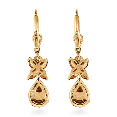 Premium Brazilian Cherry Citrine and Multi Gemstone Lever Back Earrings in Vermeil Yellow Gold Over Sterling Silver 1.80 ctw