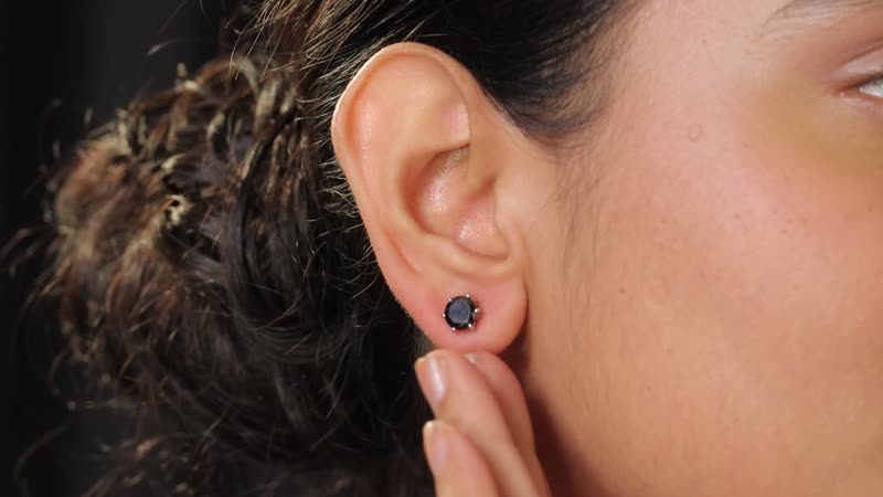 Simulated Black Diamond Solitaire Stud Earrings in Platinum Over Sterling Silver 3.00 ctw