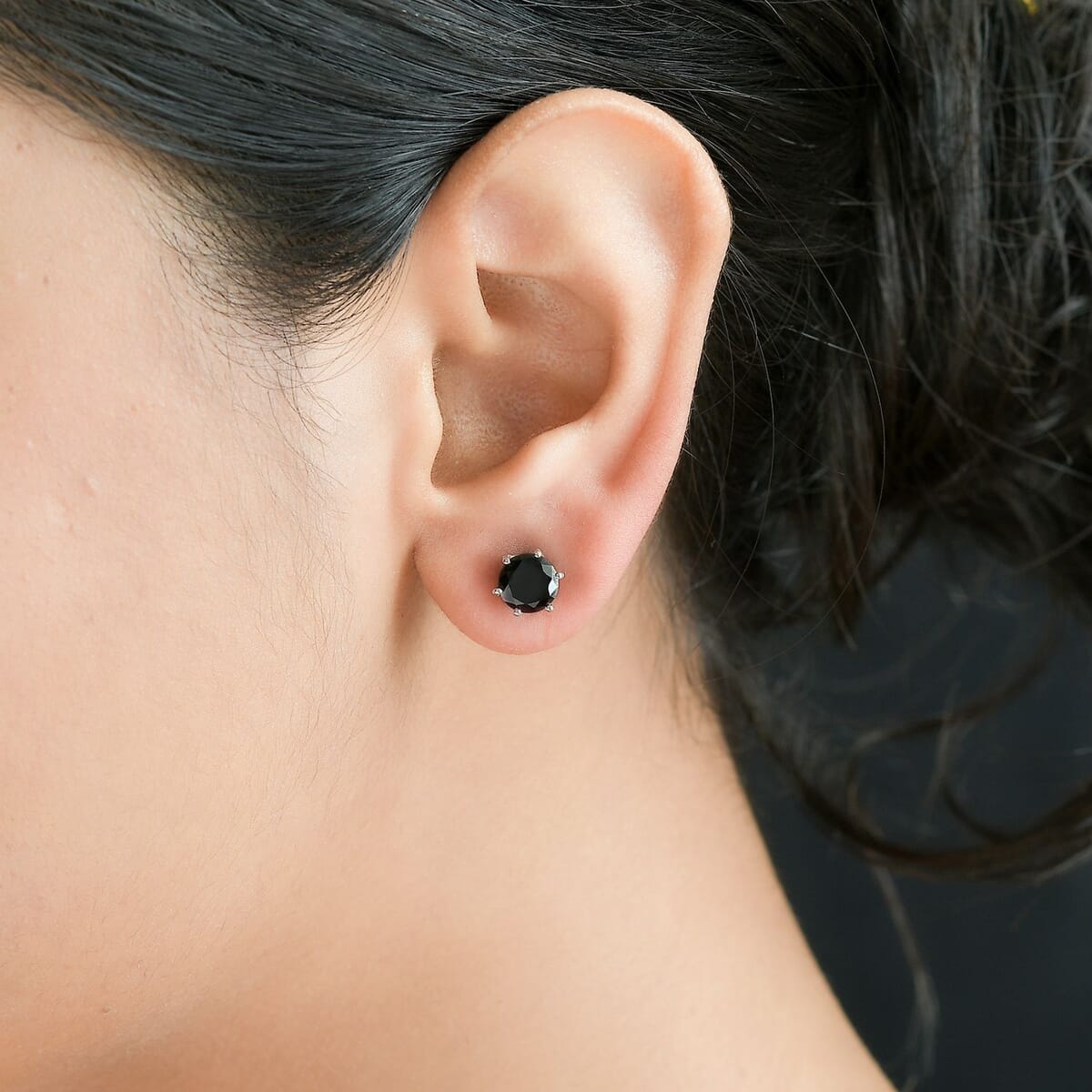 Simulated Black Diamond Solitaire Stud Earrings in Platinum Over Sterling Silver 3.00 ctw image number 2