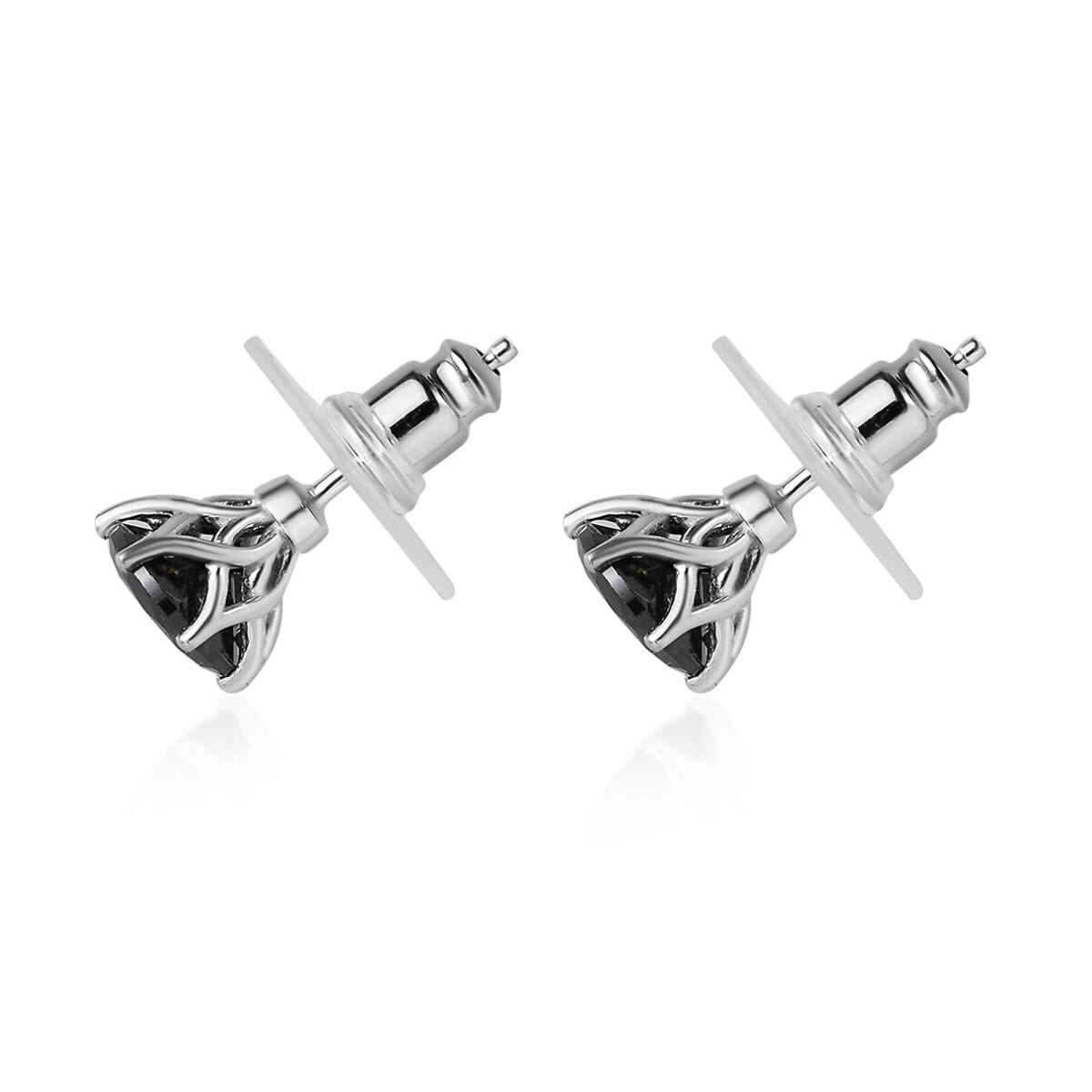 Simulated Black Diamond Solitaire Stud Earrings in Platinum Over Sterling Silver 3.00 ctw image number 3