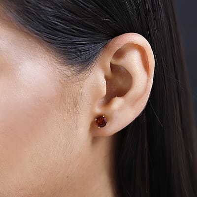 Brazilian Cherry Citrine Solitaire Stud Earrings in Vermeil Yellow Gold Over Sterling Silver 1.50 ctw