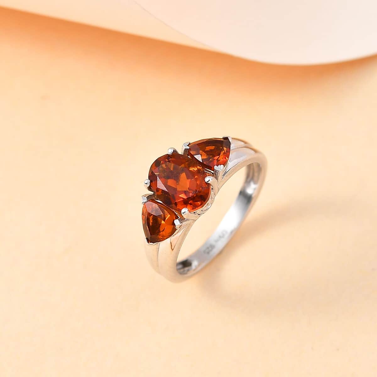 Brazilian Cherry Citrine 3 Stone Ring in Platinum Over Sterling Silver 1.90 ctw image number 1