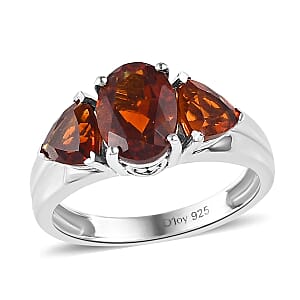 Brazilian Cherry Citrine 3 Stone Ring in Platinum Over Sterling Silver (Size 5.0) 1.90 ctw