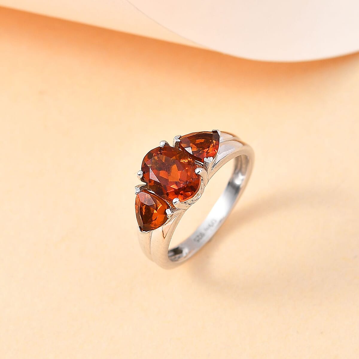 Brazilian Cherry Citrine 3 Stone Ring in Platinum Over Sterling Silver (Size 5.0) 1.90 ctw image number 1