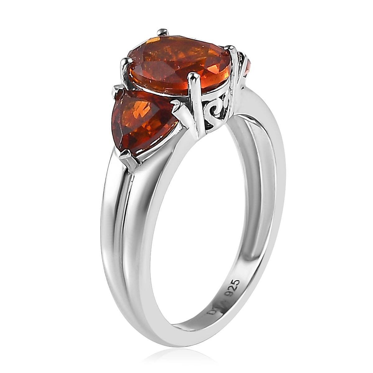 Brazilian Cherry Citrine 3 Stone Ring in Platinum Over Sterling Silver (Size 5.0) 1.90 ctw