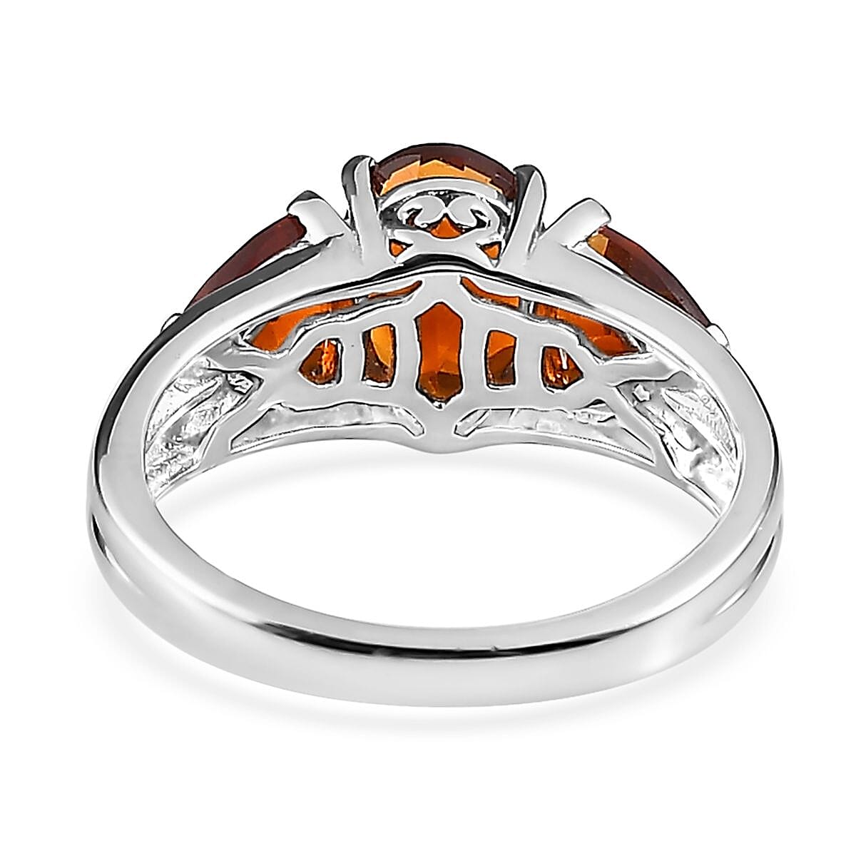 Brazilian Cherry Citrine 3 Stone Ring in Platinum Over Sterling Silver (Size 5.0) 1.90 ctw