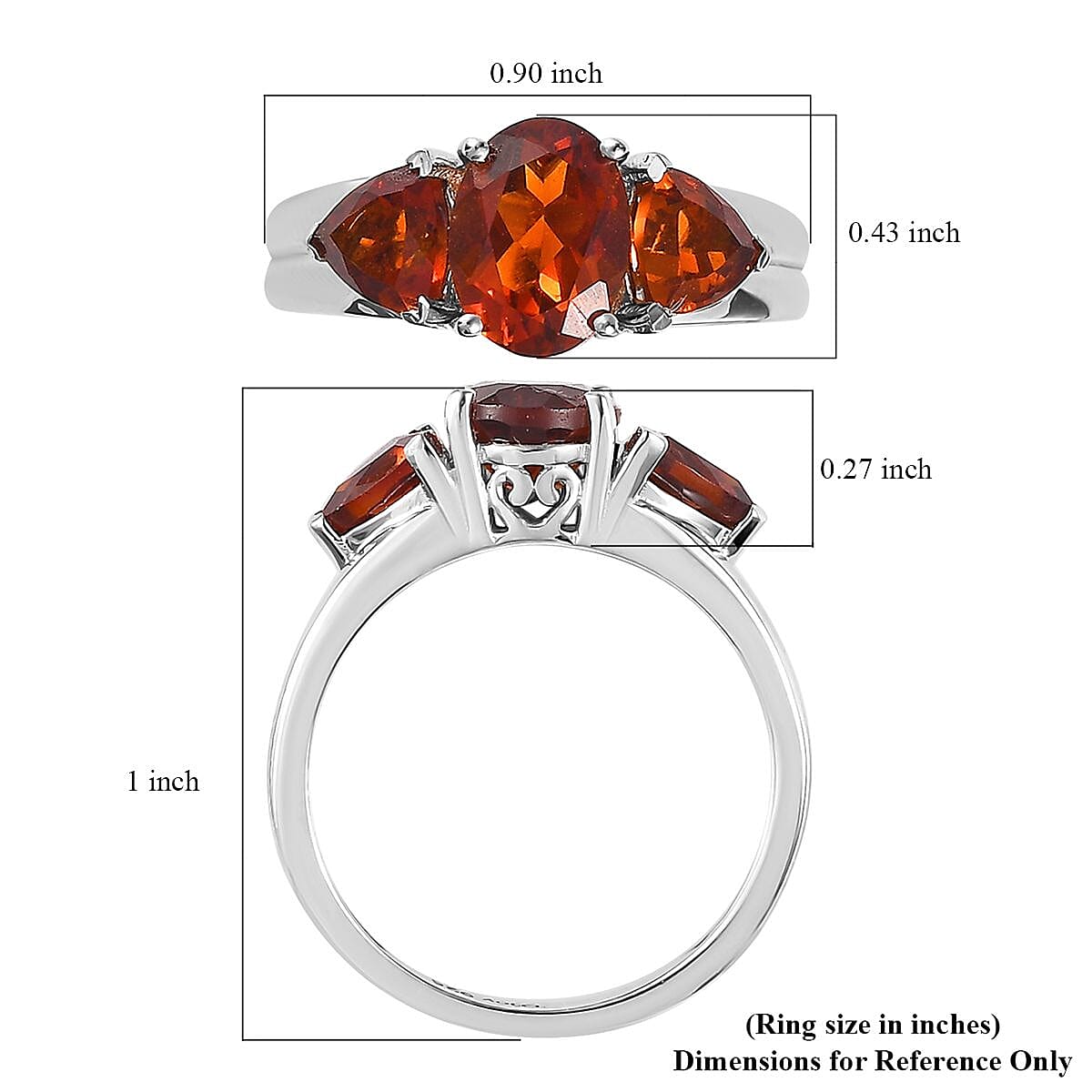 Brazilian Cherry Citrine 3 Stone Ring in Platinum Over Sterling Silver (Size 5.0) 1.90 ctw