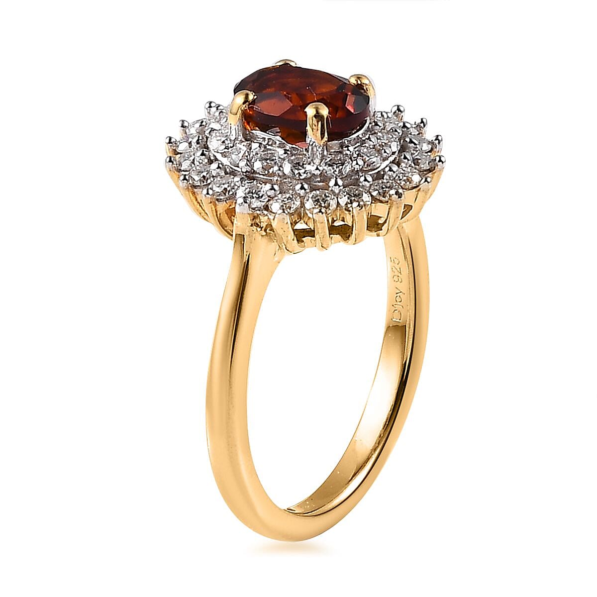 Premium Brazilian Cherry Citrine and Moissanite Double Halo Ring in Vermeil Yellow Gold Over Sterling Silver 1.15 ctw image number 3