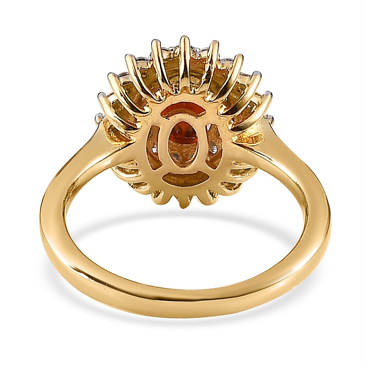 Premium Brazilian Cherry Citrine and Moissanite Double Halo Ring in Vermeil Yellow Gold Over Sterling Silver 1.15 ctw image number 4